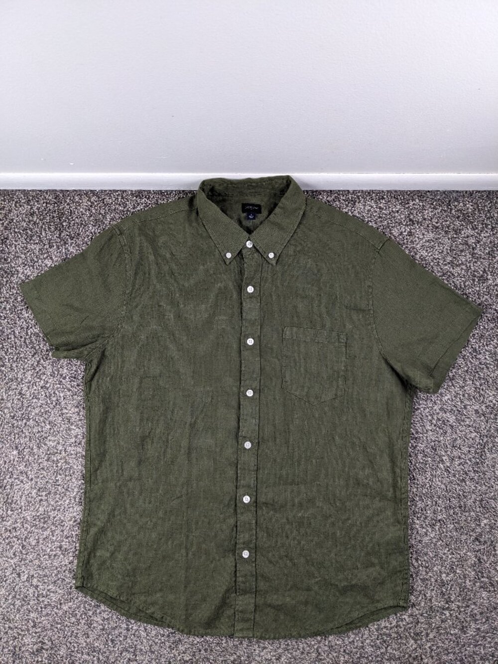 NWT 2025 J Crew Shirt Linen Blend Short Sleeve Button Green Mens Large $98 AL188